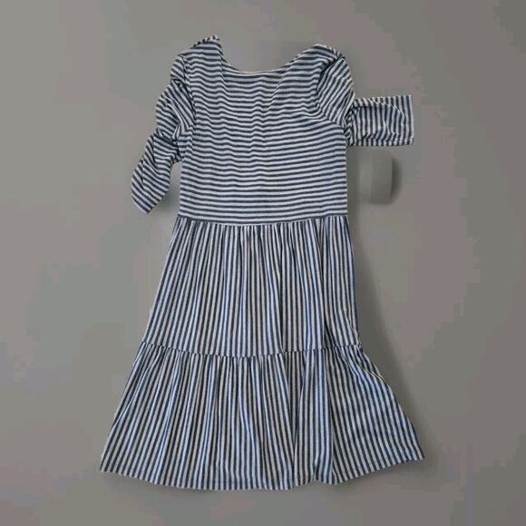 Matilda Jane Womens Midi Dress Size Medium Gray Black Striped Stretchy A Line - Picture 1 of 6